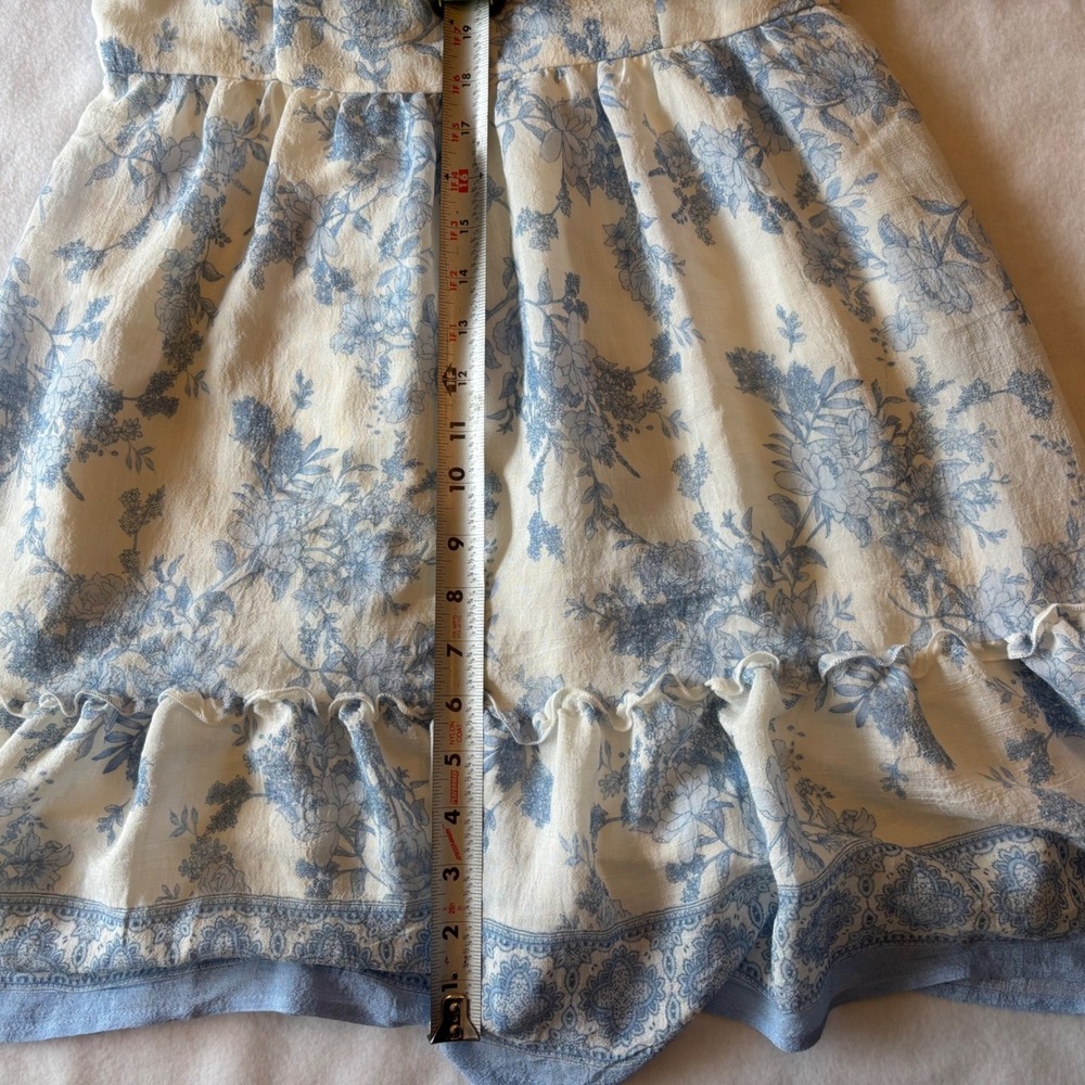 Blu Pepper Women Floral Toile Puff Sleeve Mini Dress White Blue Cottagecore M - Picture 6 of 6